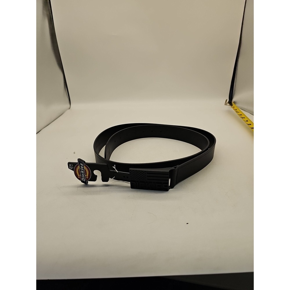 Dickies Men's Black Leather Belt 2X 46-48 Flag Buckle New